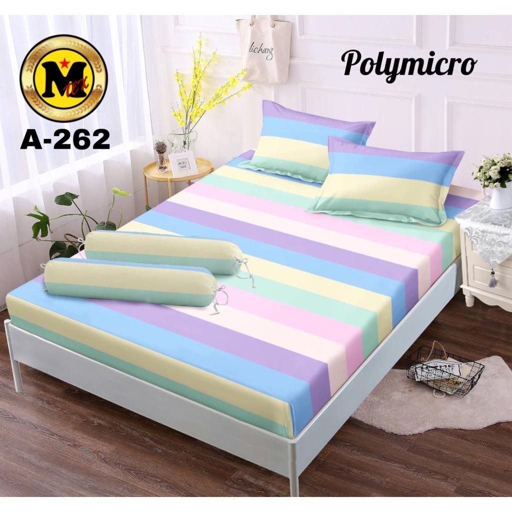 SPREI UKKURAN 180X200 BANTAL 2 GULING 1 MOTIF KOTAK-KOTAK DAN BERGARIS PELANGI BAHAN POLYMICRO