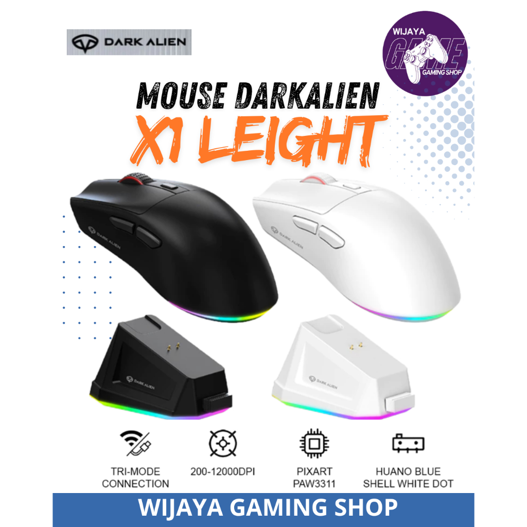 Dark Alien X1 Light Tri Mode Wireless Wired Gaming Mouse with RGB Lighting Magnetic Charging Base
