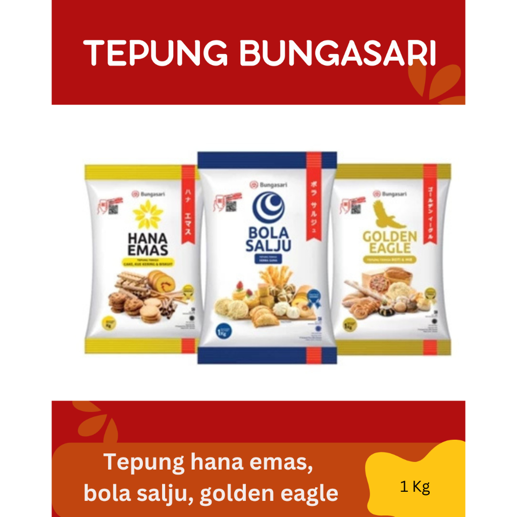 

Tepung terigu Bungasari Bola Salju Tepung Golden Eagle Tepung Hana Emas Tepung Cake