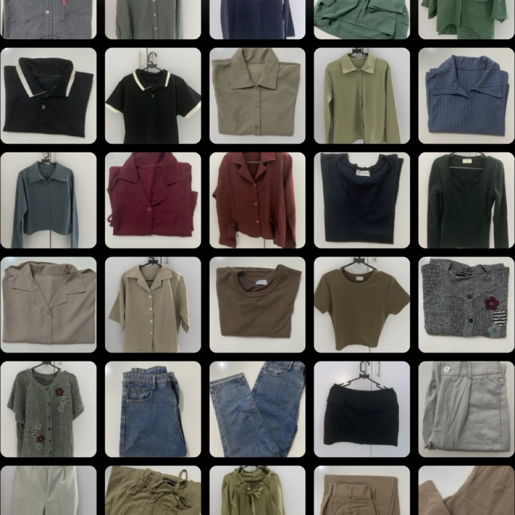 Preloved baju, kemeja, polo, vest rajut, celana, jeans, rok, skort, cargo pants wanita murah second