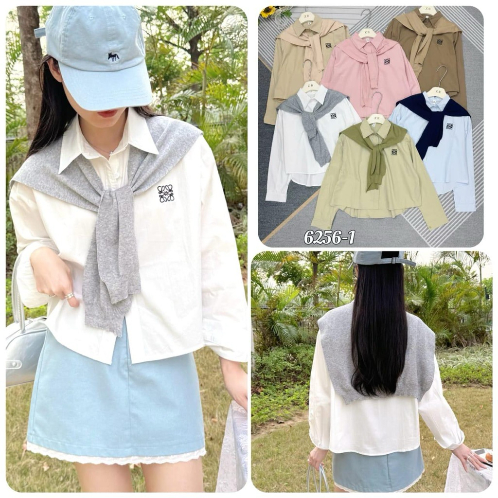 Blouse syal rajut korean style, baju atasan wanita plus syal rajut premium, blouse syal rajut import