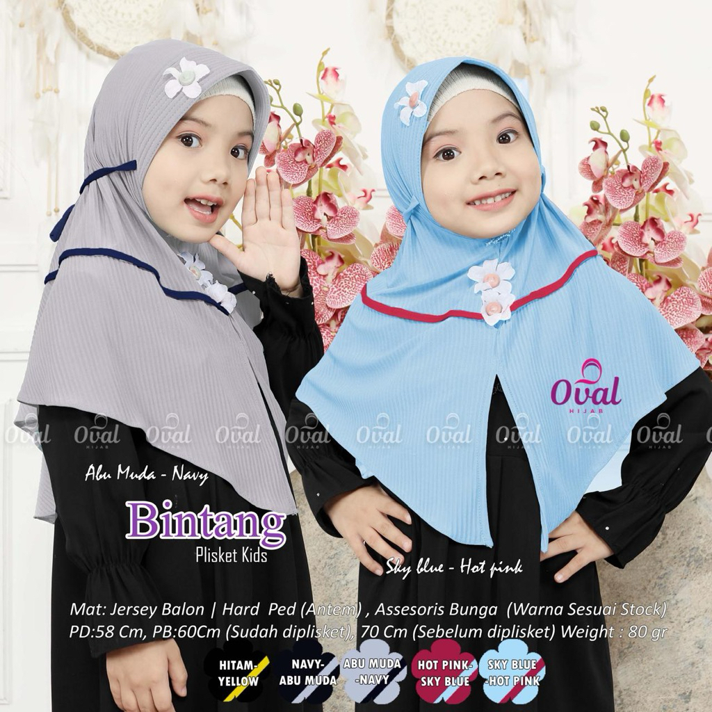 Bintang Plisket Kids Hijab Original Oval Hijab Anak Perempuan Oval