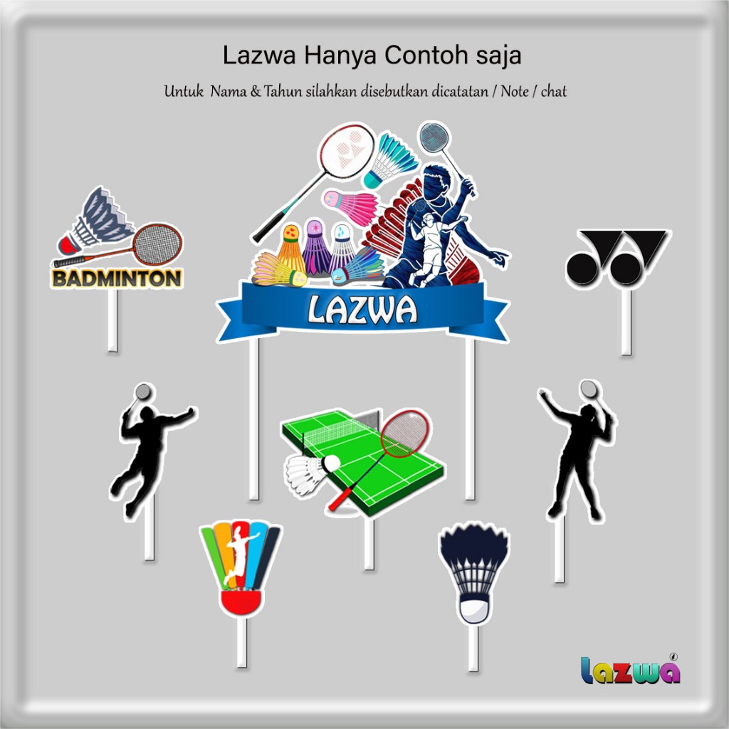 Topper cake badminton custom nama hiasan kue & buket