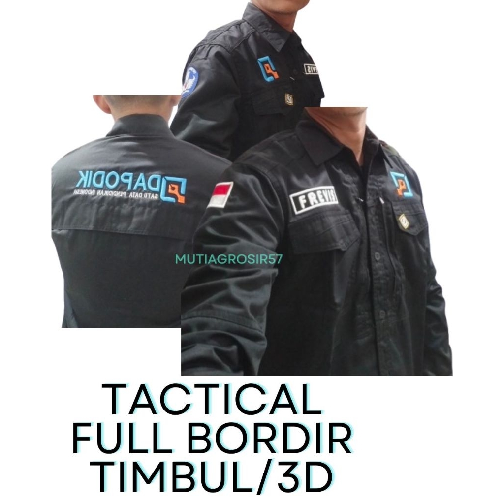 Baju kemeja pdh pdl tactical lengan panjang bordir timbul 5 titik