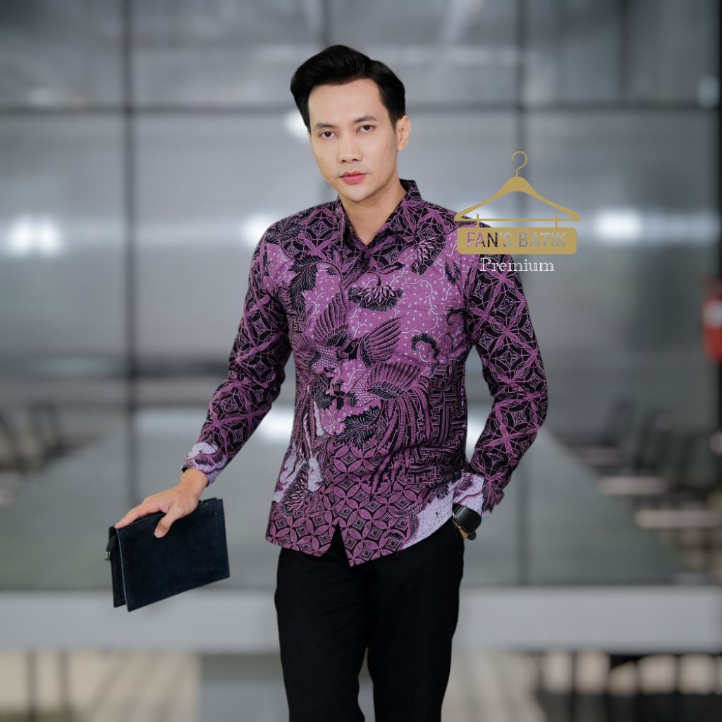 KENCANA Ungu kemeja batik pria lengan panjang dan pendek/ atasan pria formal kasual seragam kerja pe