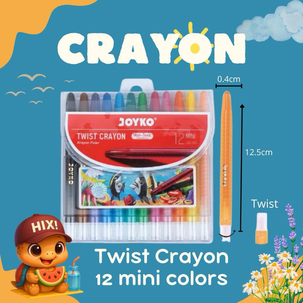 

Crayon Putar Twist Crayon Merk Joyko 12 Warna
