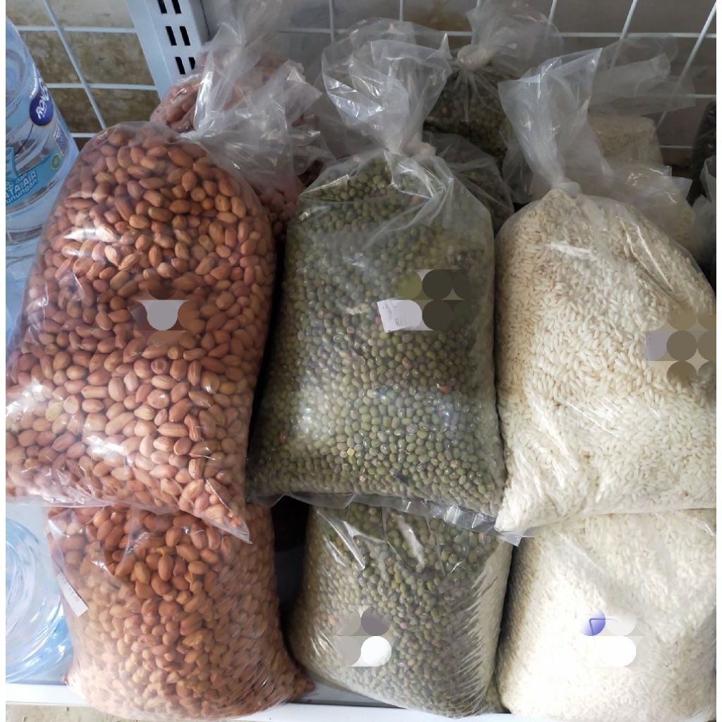 

kacang tanah,kacang hijau,kacang merah kecil, beras ketan dan ketan hitam timbang 1kg