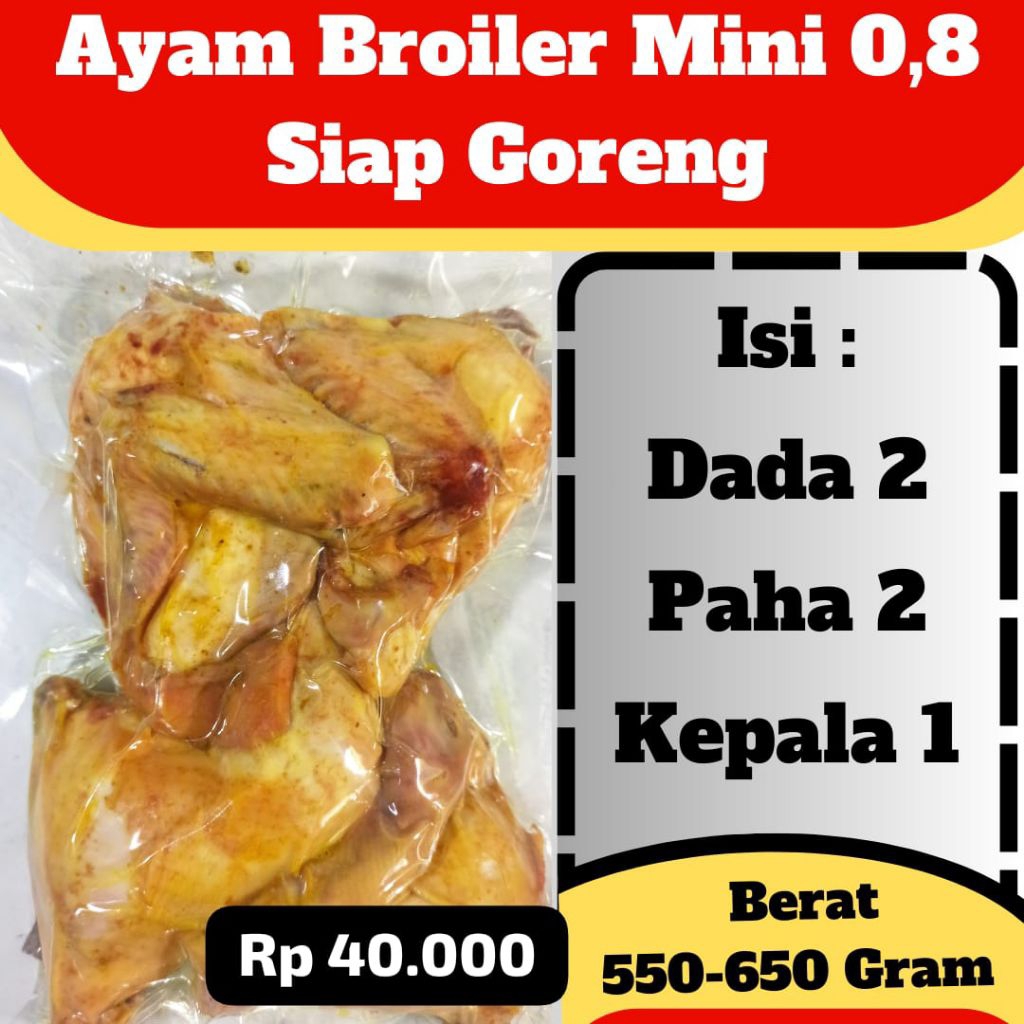 

Ayam Broiler Mini 0,8 / Ayam Ungkep / ayam Potong / ayam Sayur