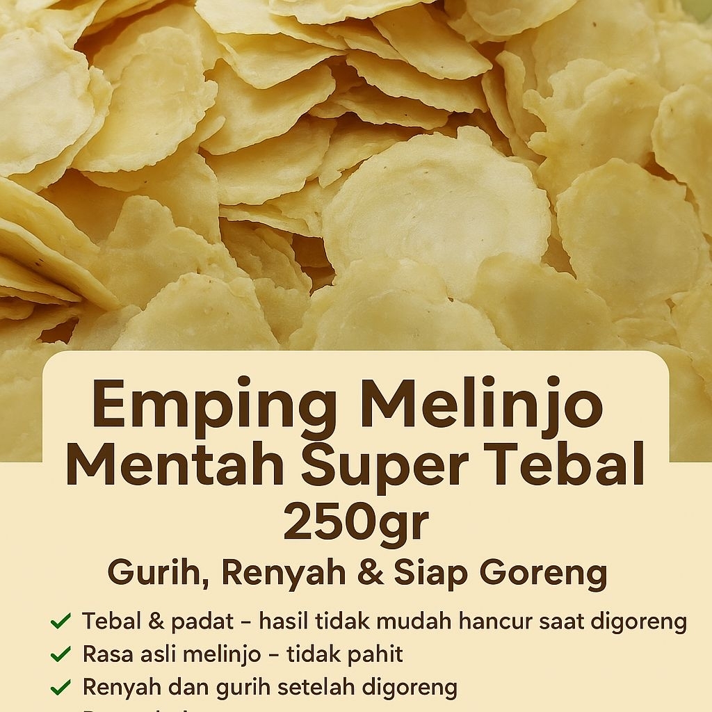 

Emping Melinjo Mentah Super Tebal 250gr – Gurih, Renyah & Siap Goreng