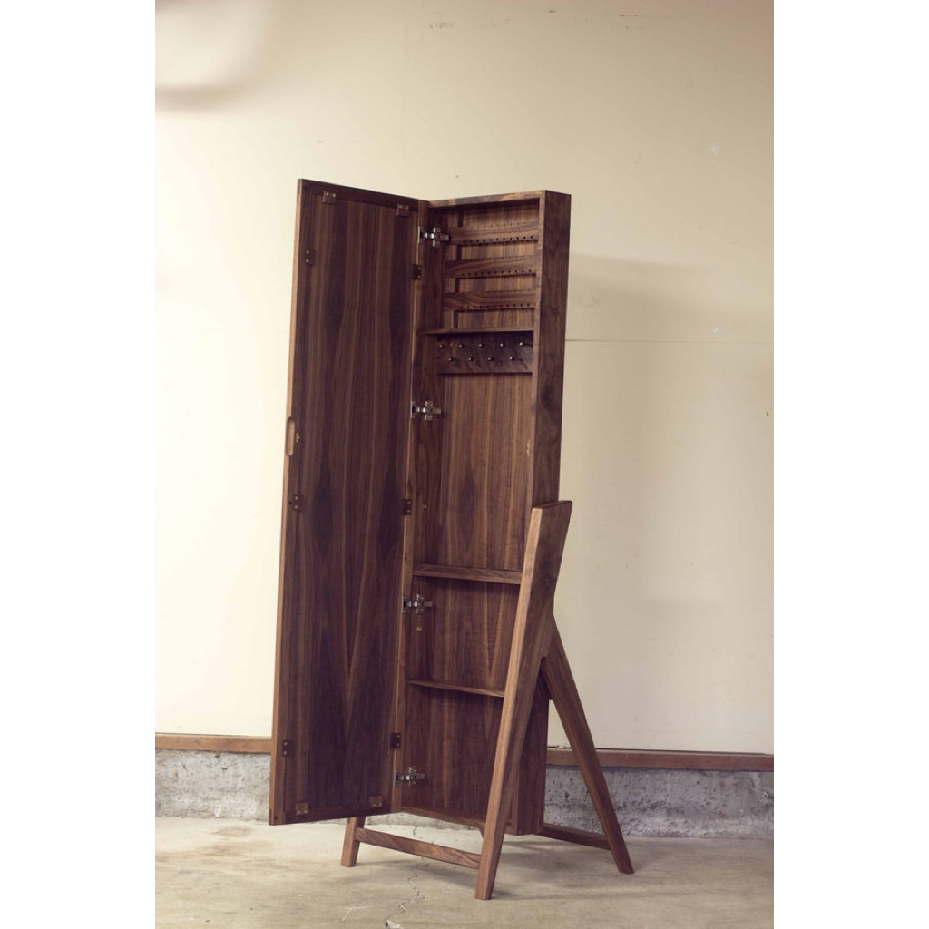 Standing Mirror Kayu Jati Minimalis Cermin Lemari Cermin Rak Hijab Modern