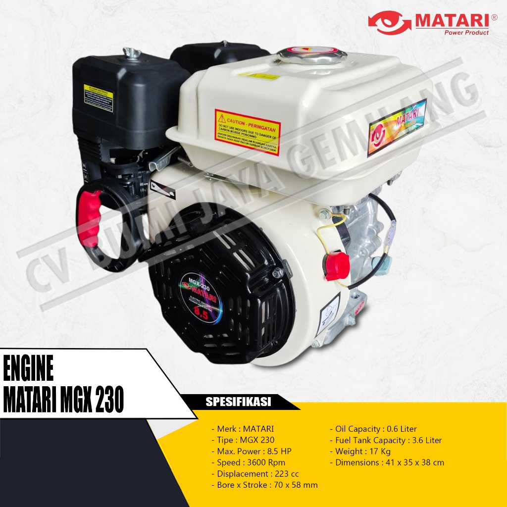 MESIN PENGGERAK SERBAGUNA / ENGINE MATARI MGX 230 4 TAK (8.5 HP)