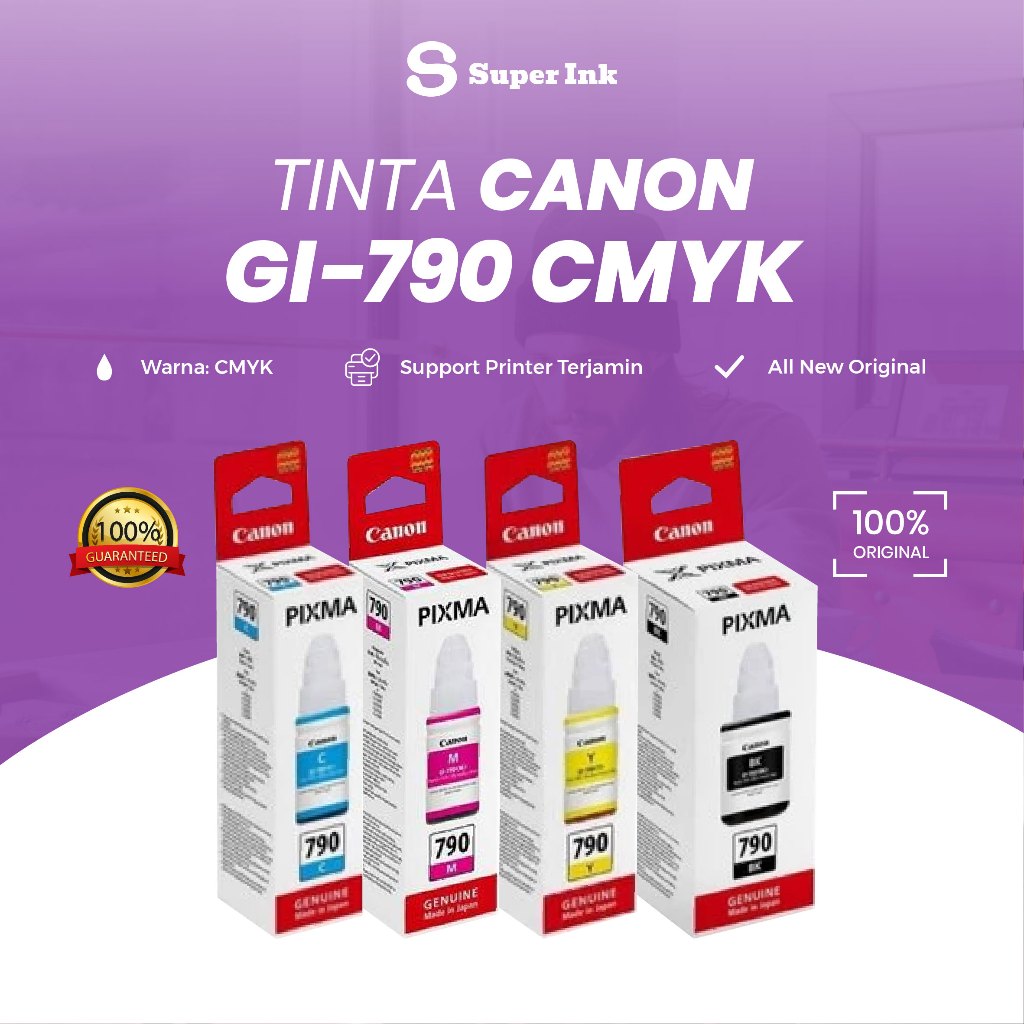 Canon Ink Cartridge GI-790 Original Warna CMYK Printer G1000 G1010 G2000 G2010 G2012 G3000 G3010