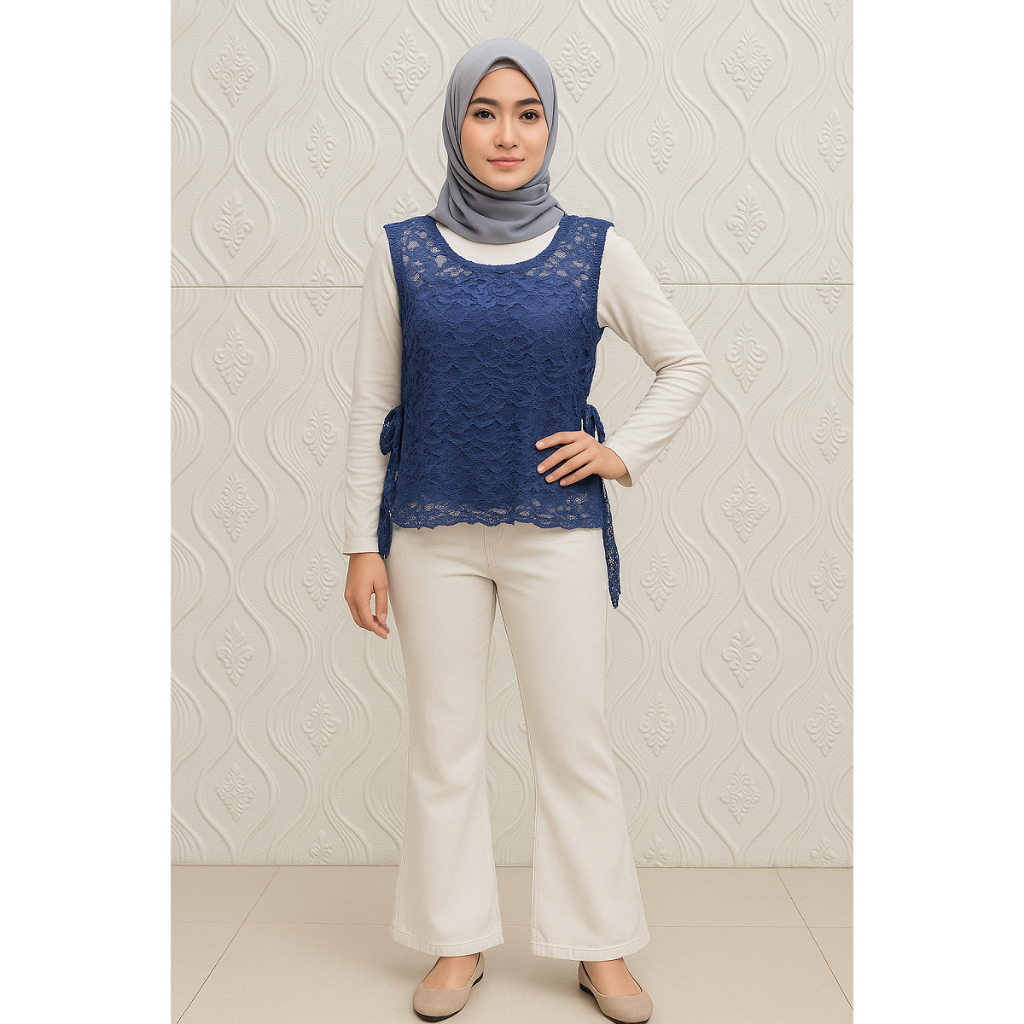 Outer Brokat Kekinian Vest Remaja Brukat Premium Tali Pita Samping Atasan Rompi Baju Kerja Elegan