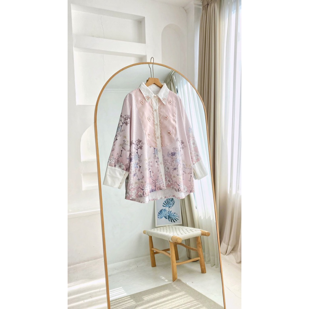 MC BELLE Blouse Luna Elegan Wanita Bahan Katun Silk/Dior Mix Organza Payet Mewah