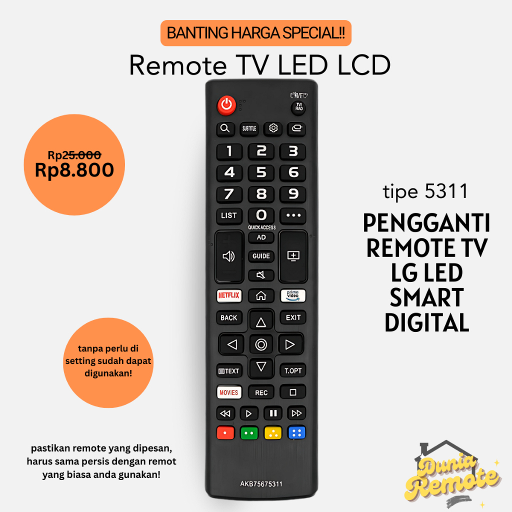 Remote TV LG AKB75675311 Smart TV Netflix Youtube Primevideo LED LCD