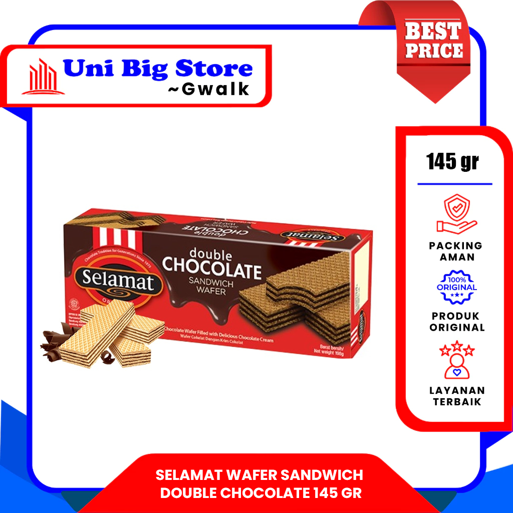 

SELAMAT WAFER SANDWICH DOUBLE CHOCOLATE COKLAT CHOCO - 145 gr