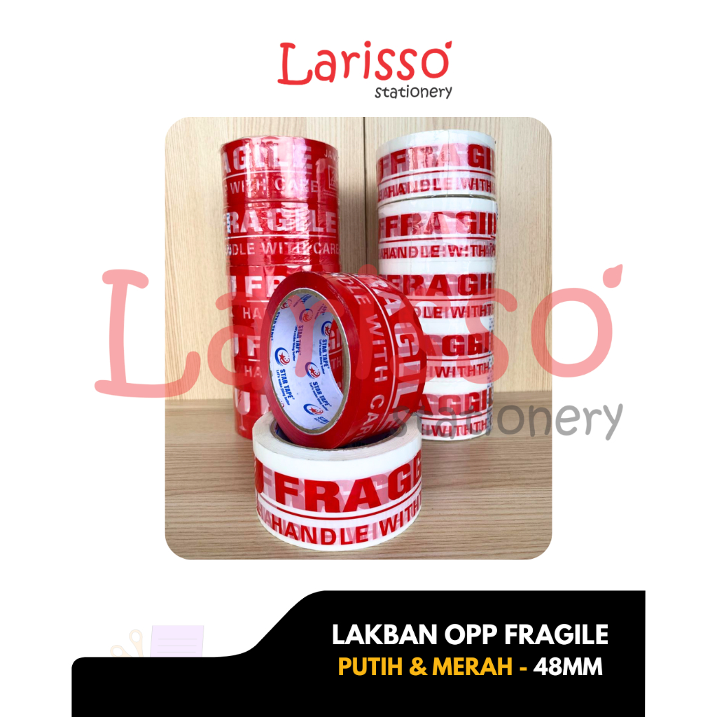 

STARTAPE - (pcs) LAKBAN OPP FRAGILE PUTIH DAN MERAH - 48mm - satuan
