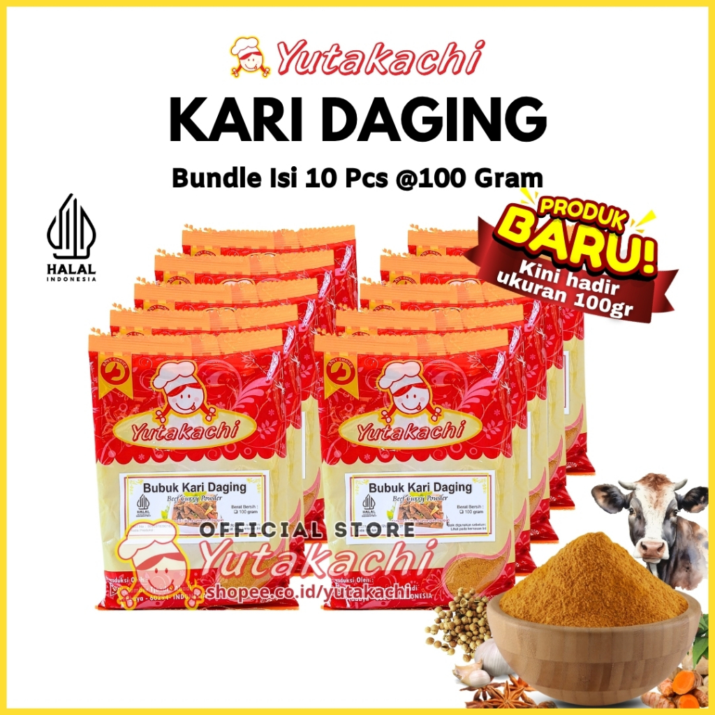 

[BUNDLE] Kari Daging Bubuk (100gr x 10 pcs) Yutakachi / Indian Beef Curry Powder / Bubuk Kare Halal