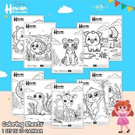 

KERTAS MEWARNAI KARAKTER HEWAN PENGHUNI HUTAN 01 KERTAS A4 ISI 10 LEMBAR - COLOURING SHEETS FOR KIDS