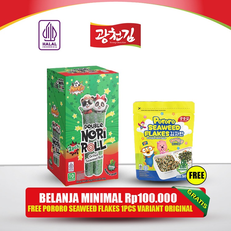 

Snack Double Nori Roll Grilled Seaweed Roll 1 KARTON isi 6 BOX (60 Pcs) / Snack Rumput Laut 6g