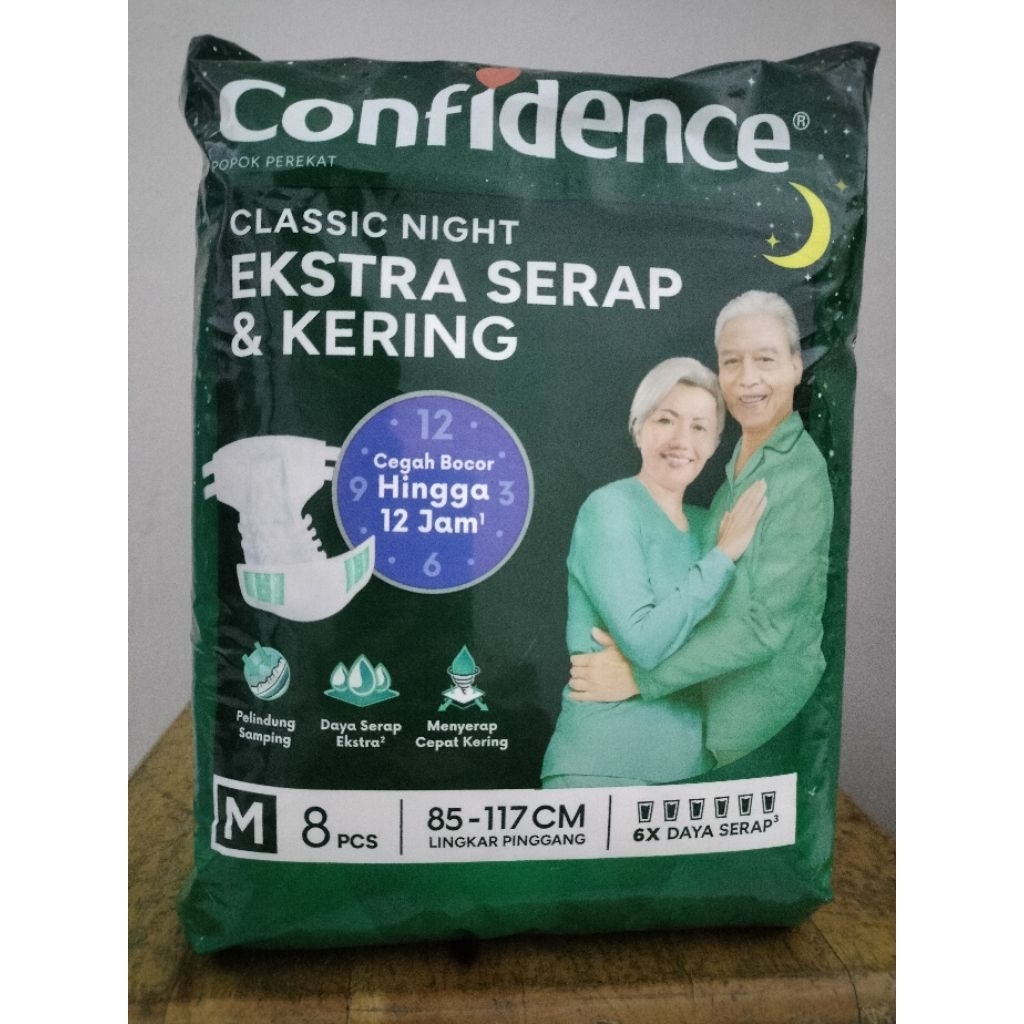 CONFIDENCE CLASSIC NIGHT Size M 8 / Popok Perekat Dewasa Confidence CLASSIC NIGHT M 8 / Pampers Lans
