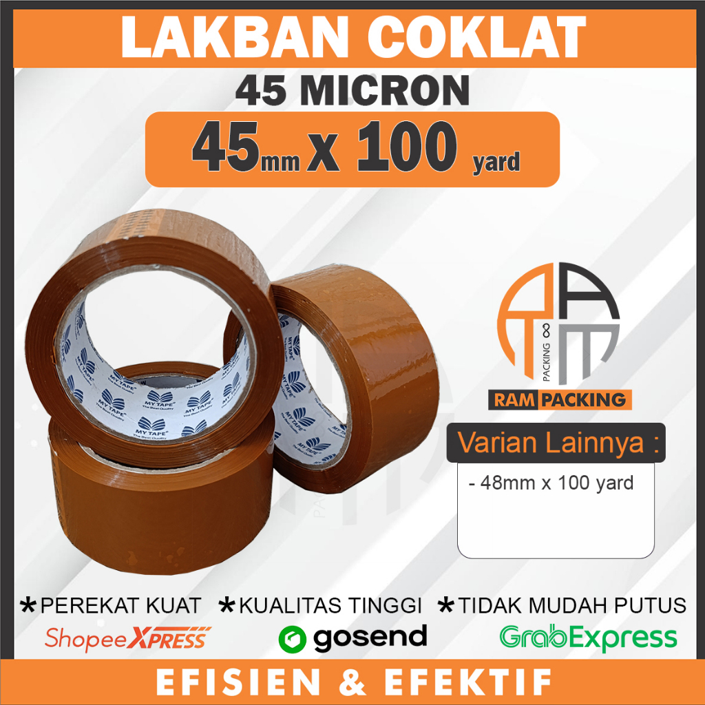 

1 PCS Lakban Coklat 45mm x 100 Yard 45 Micron KUAT ELASTIS LENGKET