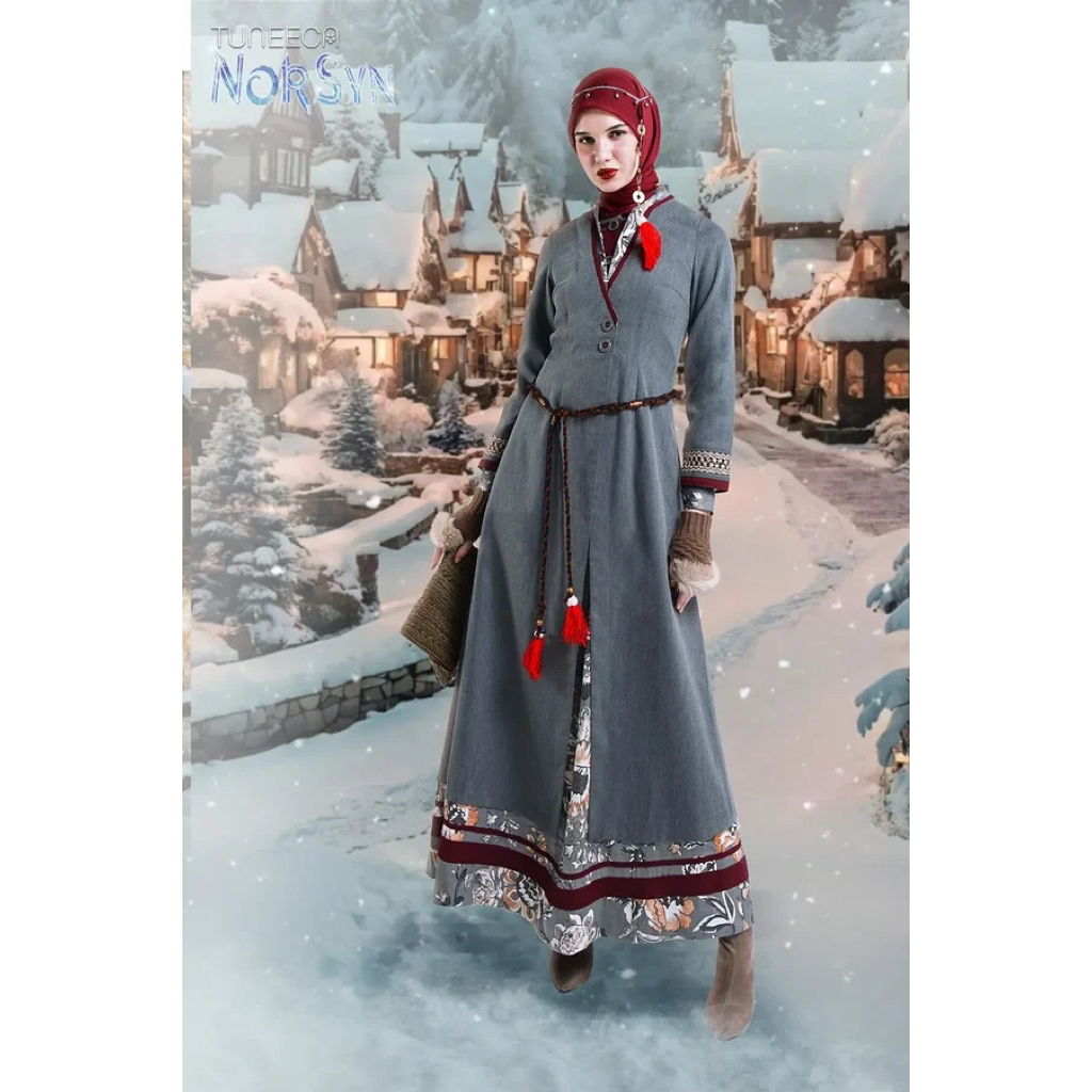 GAMIS TUNEECA AMALIE NIELSEN T-0425008 (TUNEECA NORSYN ) GAMIS MUSLIMAH WARNA ABU EKSLUSIF MODERN KE