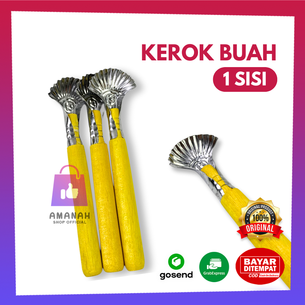 Alat Kerok Buah 1 Sisi Bahan Stainless Steel Gagang Kayu | Alat Serut Kelapa Muda | Serutan Jelly