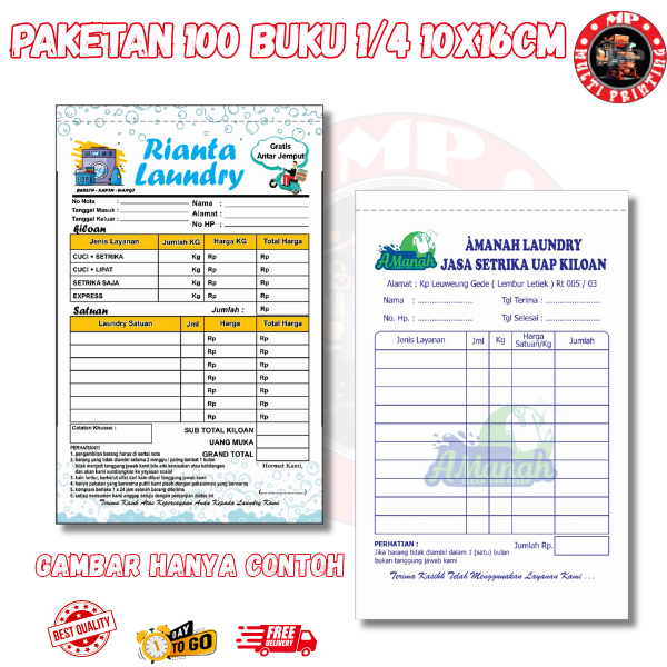 

nota custom 1/4 paketan 100 buku gratis dsain nota standar bon ful color kwitansi multi printing