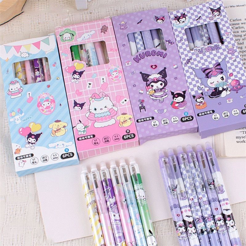 

batamall - (1 BOX ISI 6 PCS) PULPEN GEL ERASABLE MEKANIK PREMIUM SET KARAKTER KARTUN JEPANG LUCU #ST144 PENA GEL KAWAII BISA DIHAPUS BOLPOIN TINTA BIRU 0.5MM