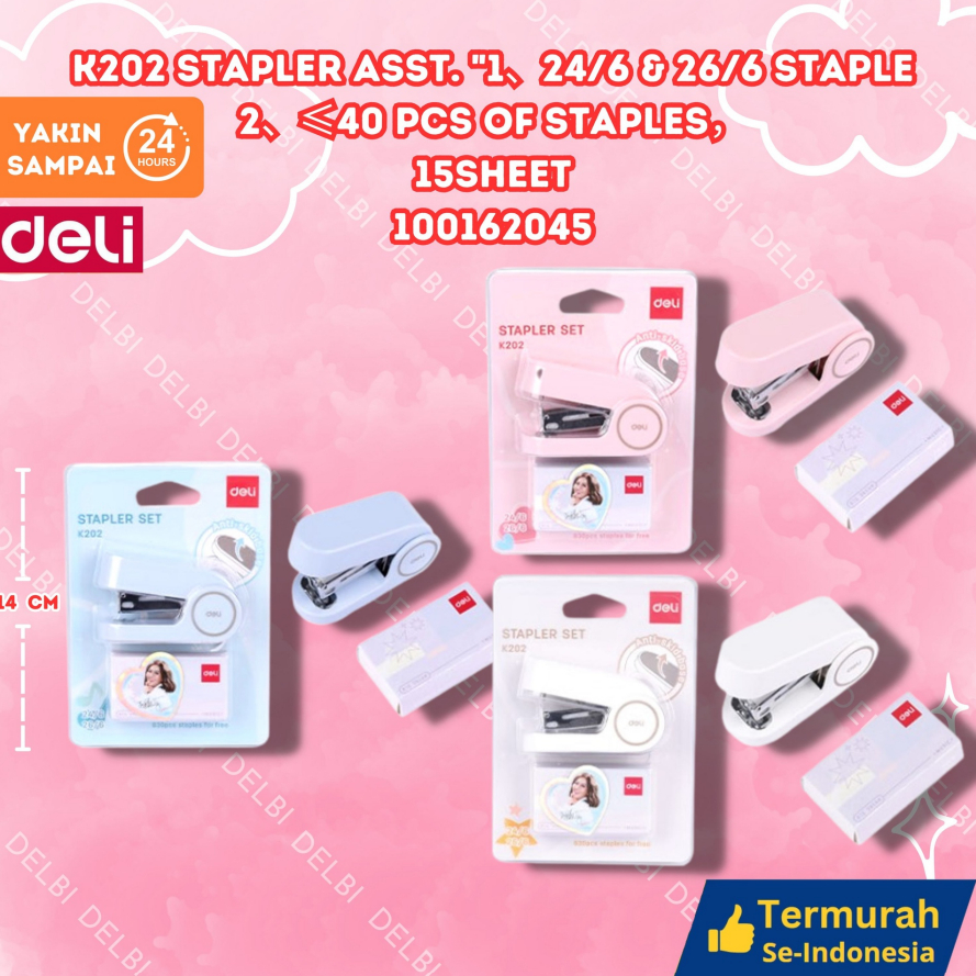 

K202 Stapler ASST. 1 24x6 n 26x6 staple 2 40 pcs of staples 15sheet DELI PENJEPIT KERTAS HEKTER