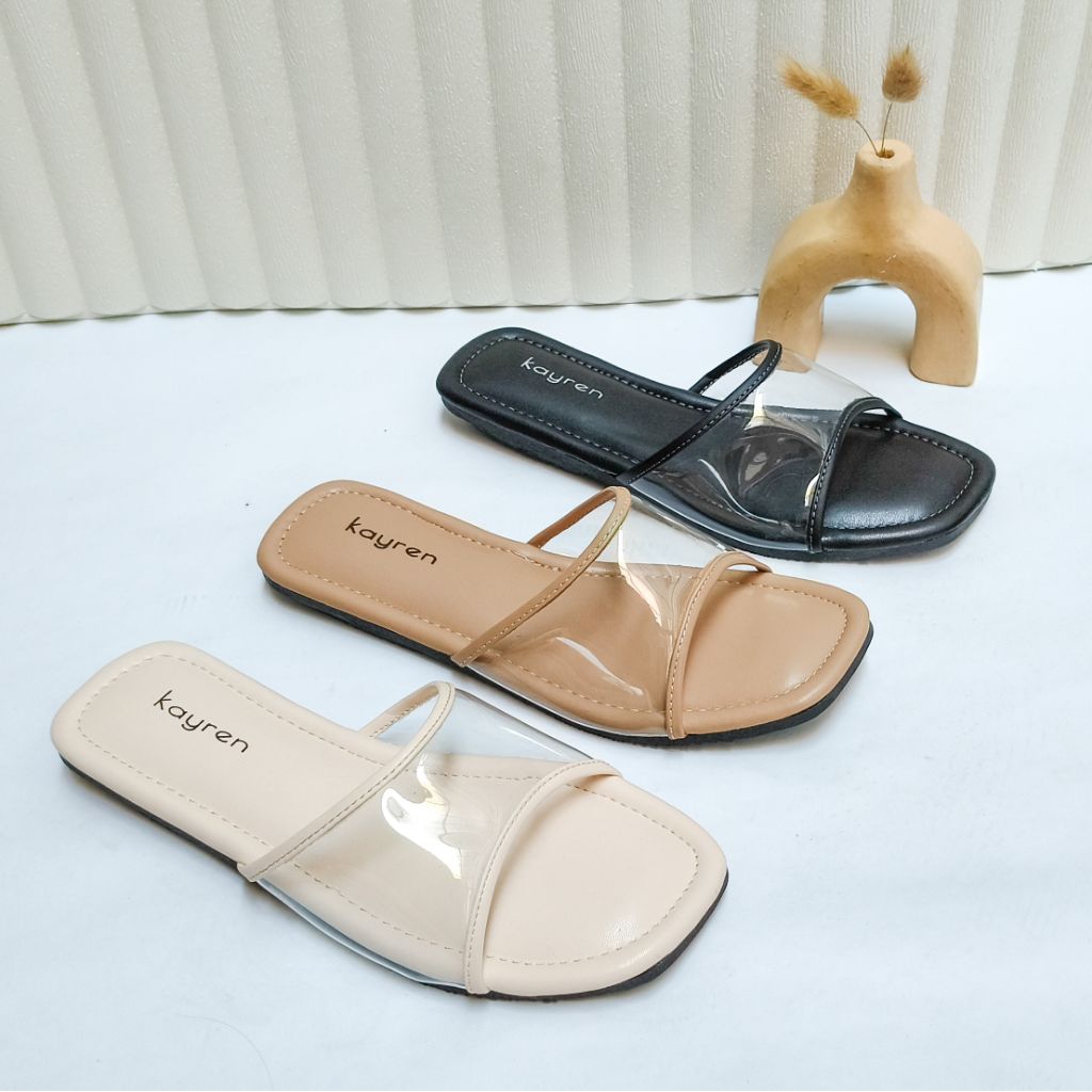 KAYREN SANDAL WANITA HANNA TRANSPARAN MIKA TEPLEK / SENDAL FLAT KEKINIAN