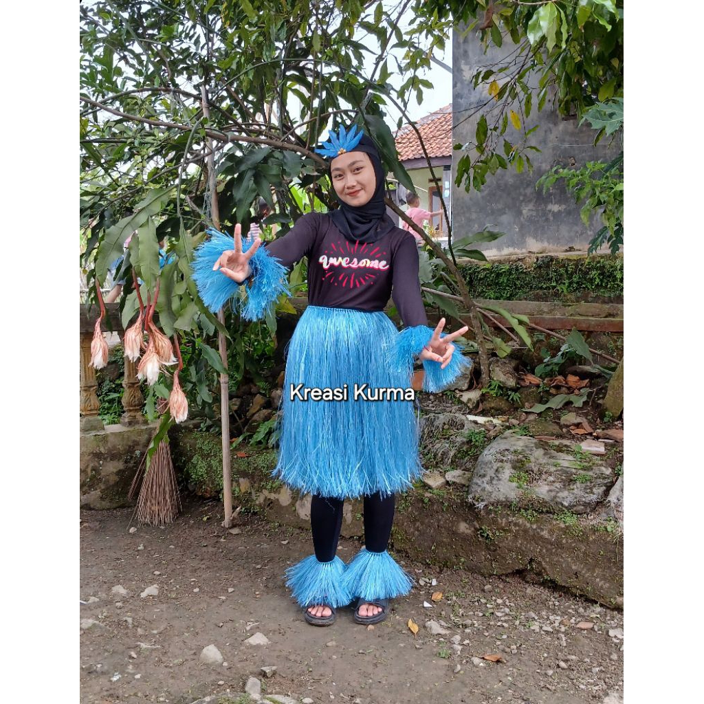 Rok Rumbai Tali Rafia untuk tari adat 1 set + bandana bulu ayam untuk anak TK, SD, Dewasa. Kwalitas 