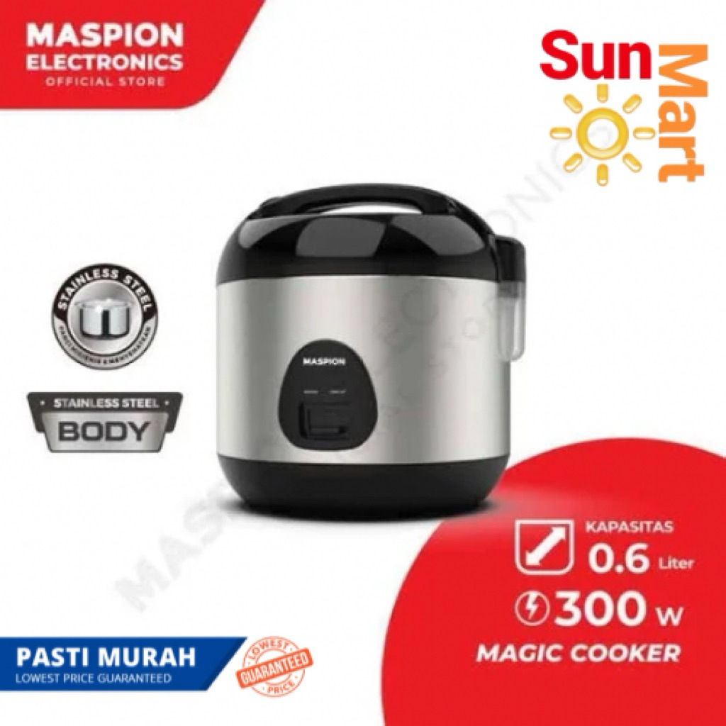 Maspion Rice Cooker Magic Com 0.6 Liter MRJ-0623 BSSS Rice Cooker Stainless Steel Mini