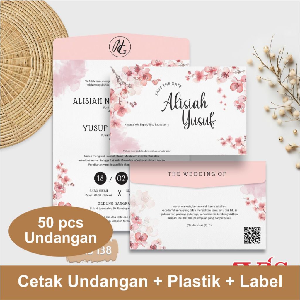 50PCS CETAK UNDANGAN PERNIKAHAN AVIS 138 SEMI AMPLOP