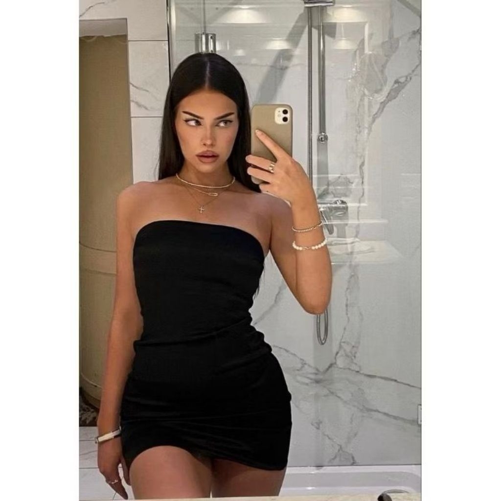 Tanktop wanita korean style tanpa tali pundak wanita kekinian - Tanktop dress mini club malam sexy w