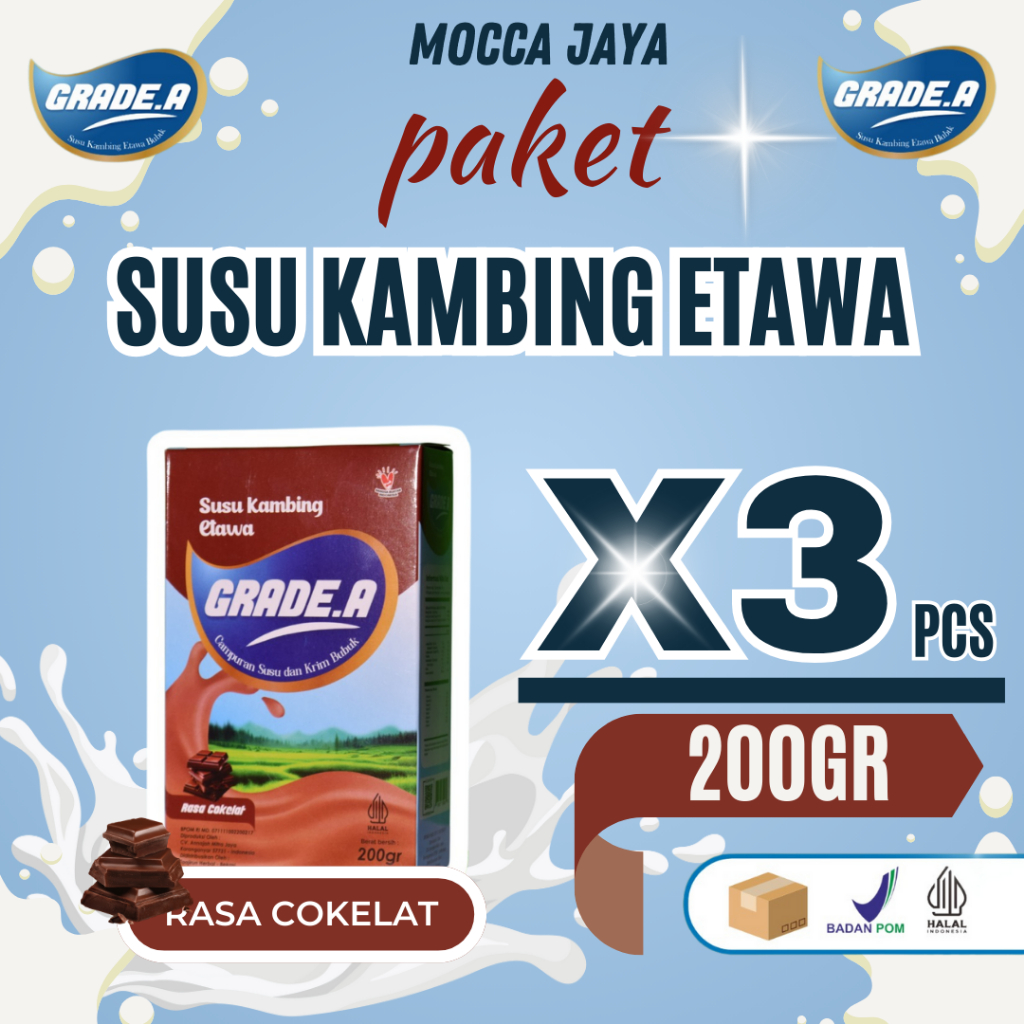 

PAKET 3 BOX GRADE.A SUSU KAMBING ETAWA BUBUK RASA COKELAT 200GR BOX