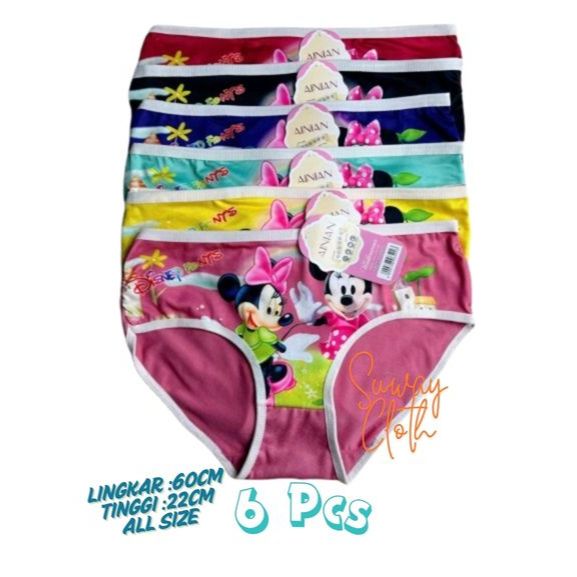 CD Suway Cloth 6 PCS Celana Dalam Anak Perempuan Bahan Katun Halus All Size Max 15th Motif Disney3D