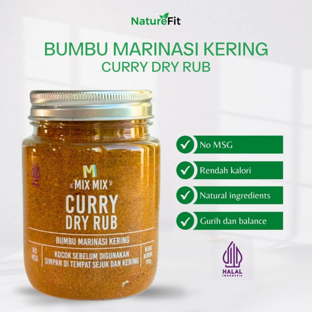 

Mixmix Curry Dry Rub Bumbu Marinasi Serbaguna No MSG Rendah Lemak Rendah Kalori 110 Gram