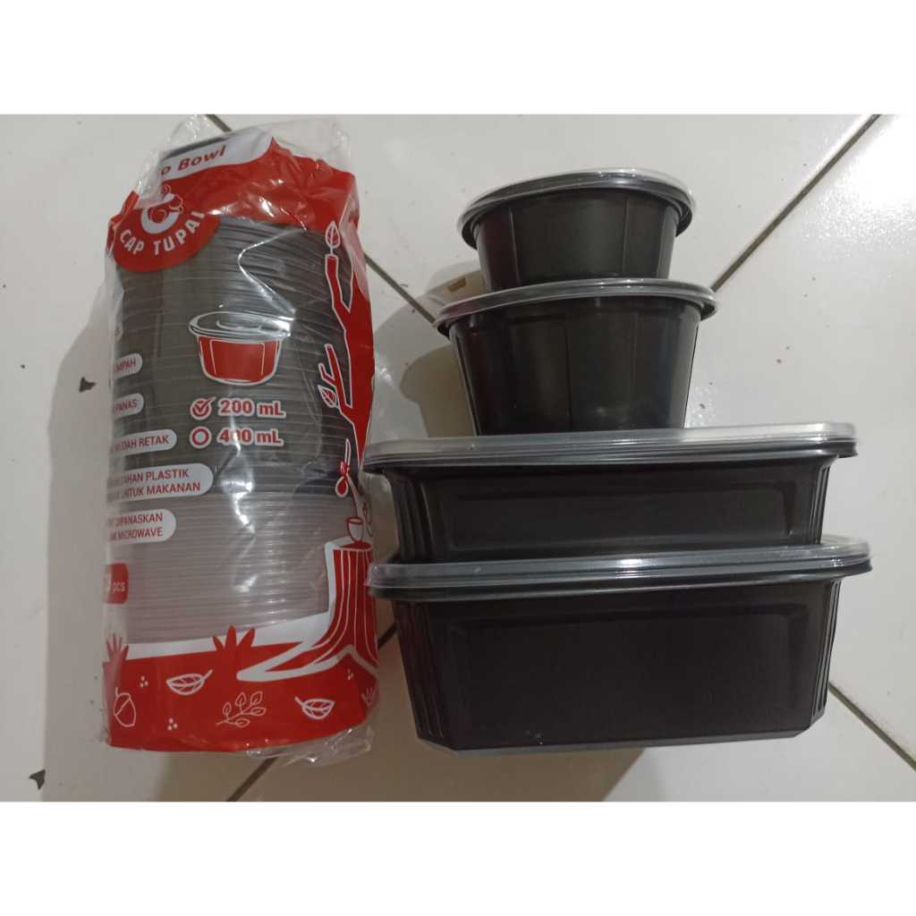 twinwall hitam merk tupai 200ml mangkok  Tempat Makan Plastik / Food Container isi 25 set