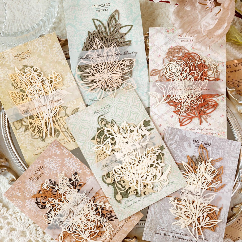 

Die Cut Bunga Hollow Aesthetic | Kertas Tipis Motif Floral Vintage untuk Scrapbook / Journal