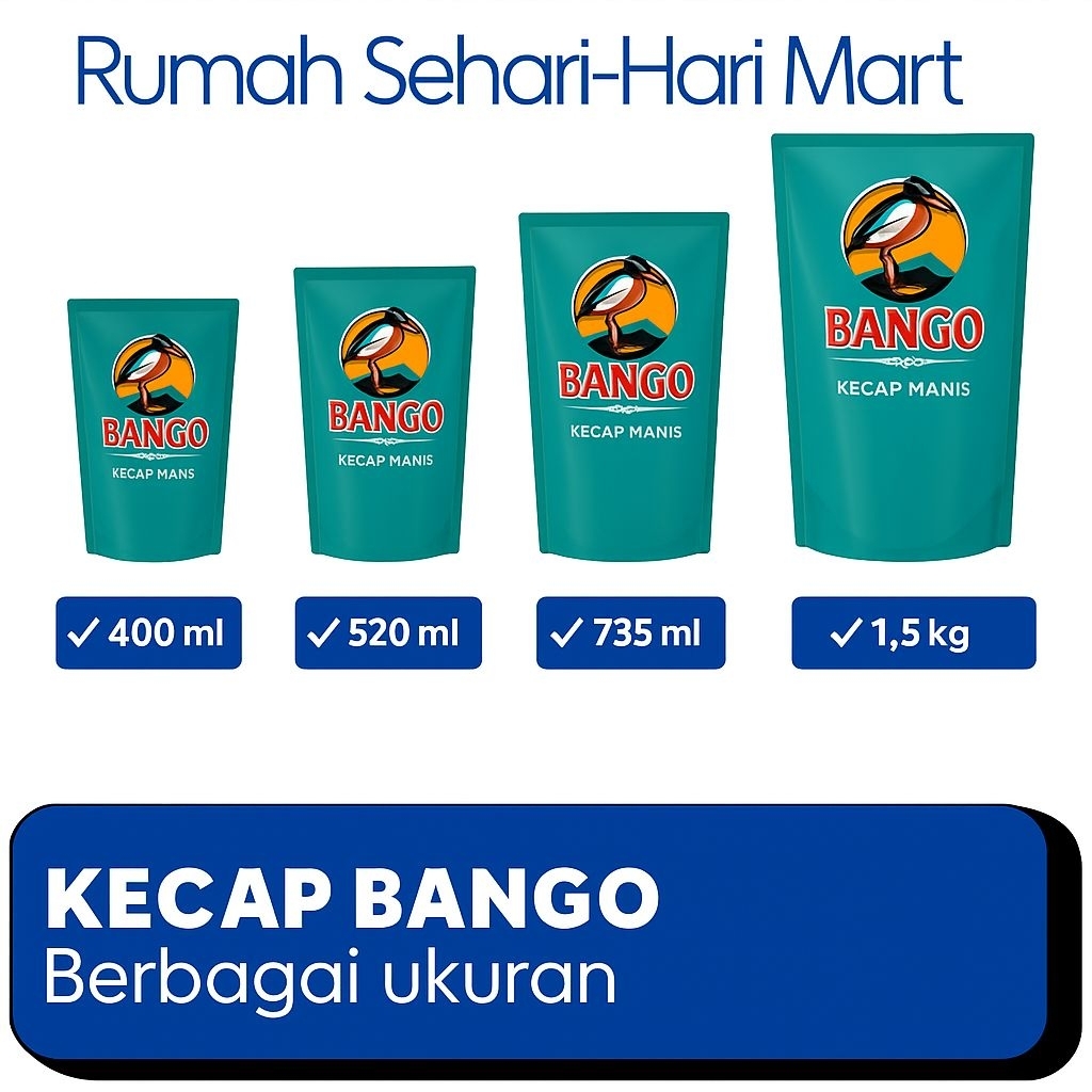 

Kecap Bango Refill 400ml 520ml 735ml 1.5kg – Kecap Manis Asli Kedelai Hitam, Cocok Masakan Harian