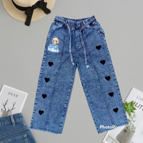 Celana Kulot Jeans love Anak Frozen model rawis/lipat Bonus Sablon Usia 6-17 Tahun Remaja