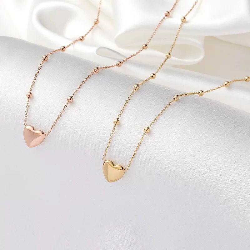 Kalung Titanium Fashion Love Ada Boba Kecil / Kalung Wanita Cantik Rantai Emas Anti Karat