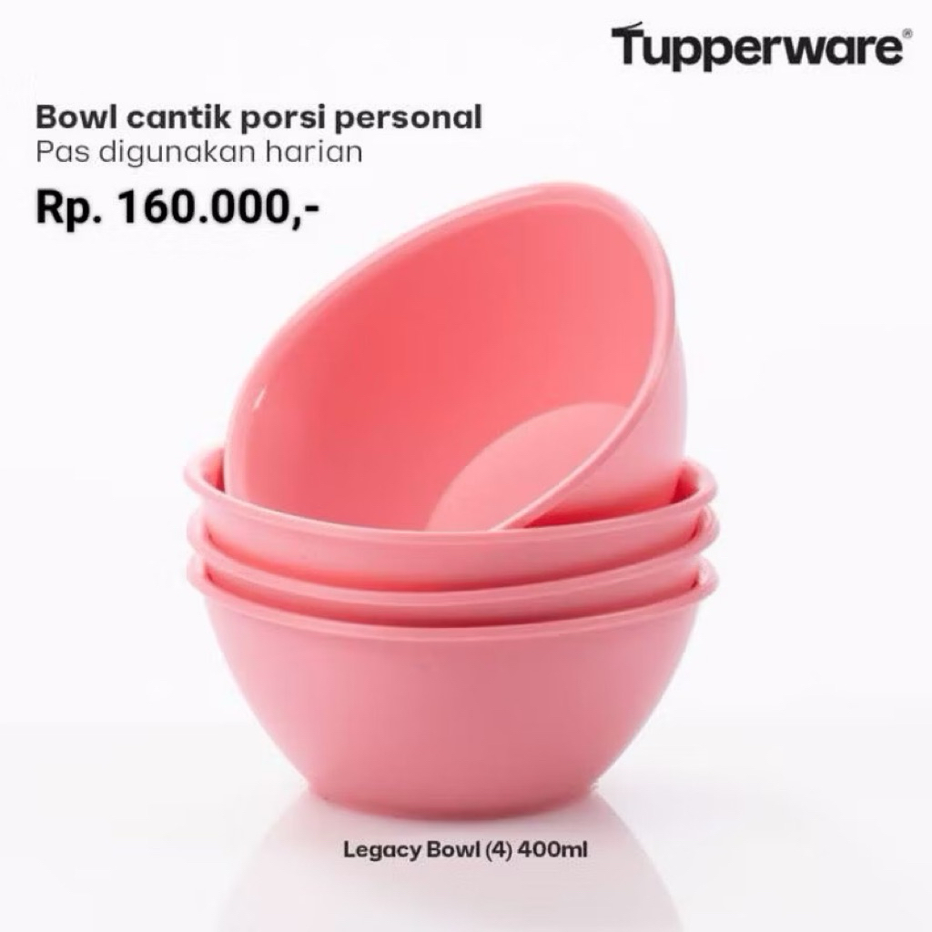 1 Set (4 pcs) legacy bowl 400 ml tupperware- pink, mangkok ukuran kecil, mangkok saji makanan