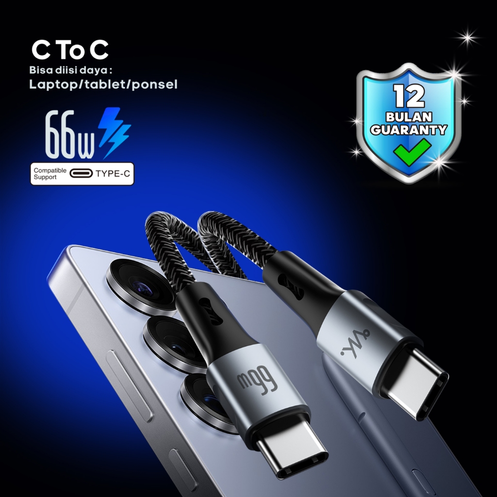 IK8 VarkVerk Type C ke Type C Kabel Data Pengisian Cepat Nilon Jalinan Paduan Aluminium Fast Data