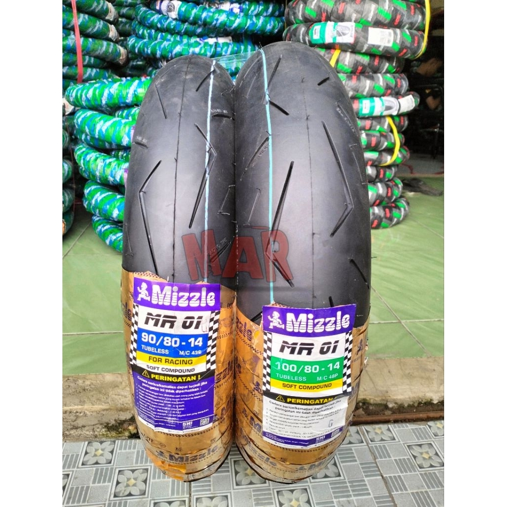 Ban Luar Tubeless Mizzle mr01 Soft Compound ukuran 90/80 & 100/80 Ring 14