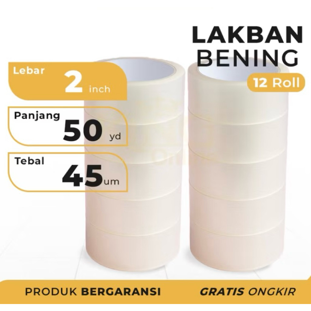 

12 Pcs Flash Sale Lakban Bening 48MM x 50 Yard 2 Slop Kuat Tebal / Lakban White Clear Online Tape