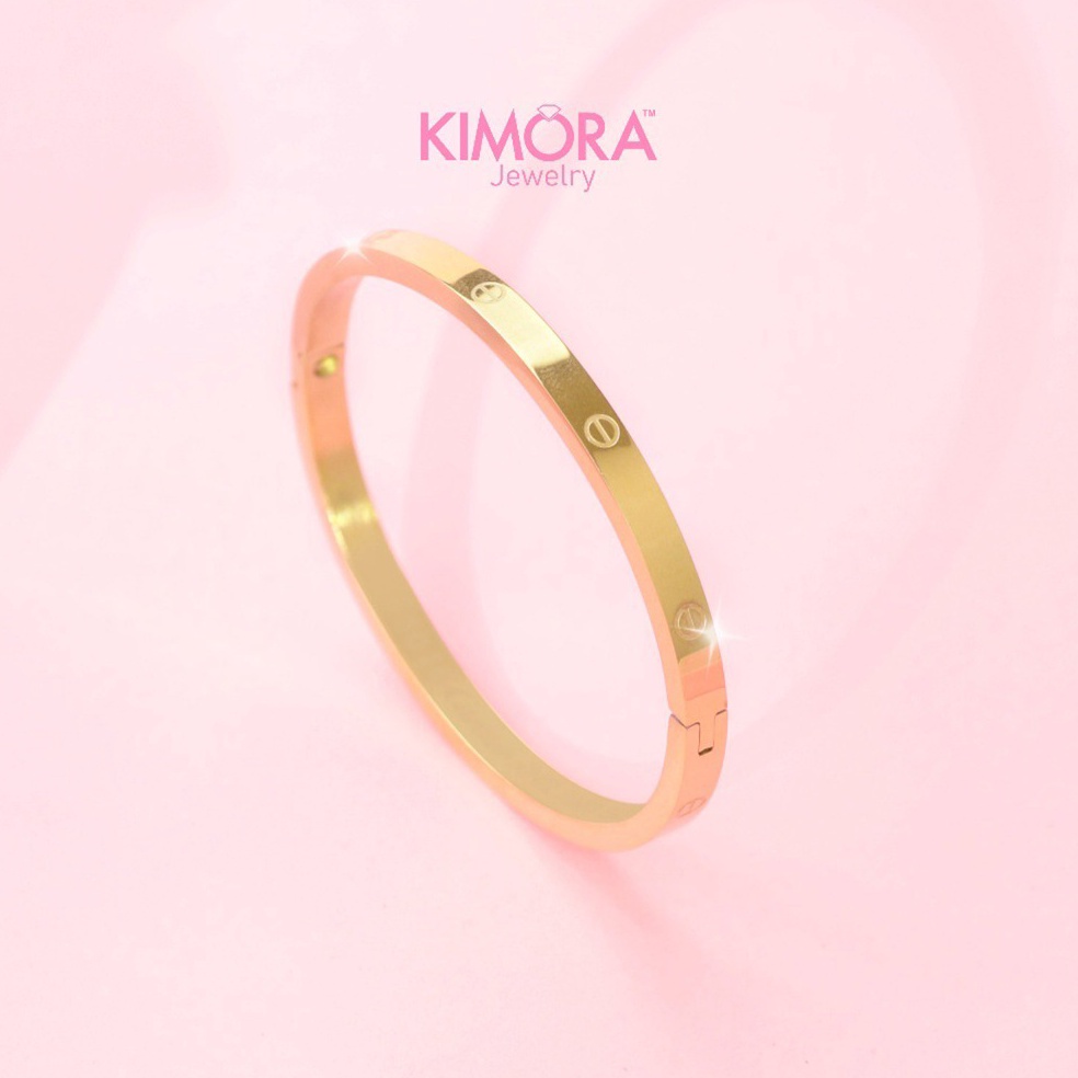KODE J23V Kimora  Gelang Bangle C Slim 4mm Titanium Anti Karat Wanita Carrie Gold Plated 18k Gtt88