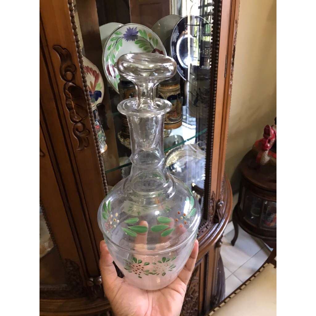 Botol Kristal gogok antik motif lukis bunga